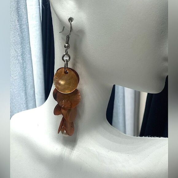Vintage l Seashell Dangle Earrings l 3” l Blue/Orange l Hook l EUC - Picture 4 of 12